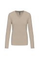 Dames T-shirts lange mouw V Hals Kariban K382 LIGHT SAND